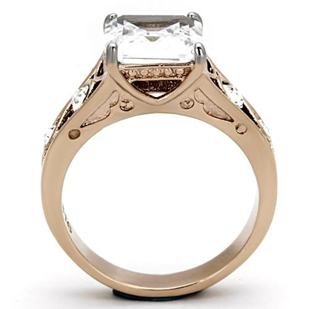 ARTK1059 Stainless Steel 316l, 4.30 Ct Princess Zirconia Rose Gold Women's Engagement Ring